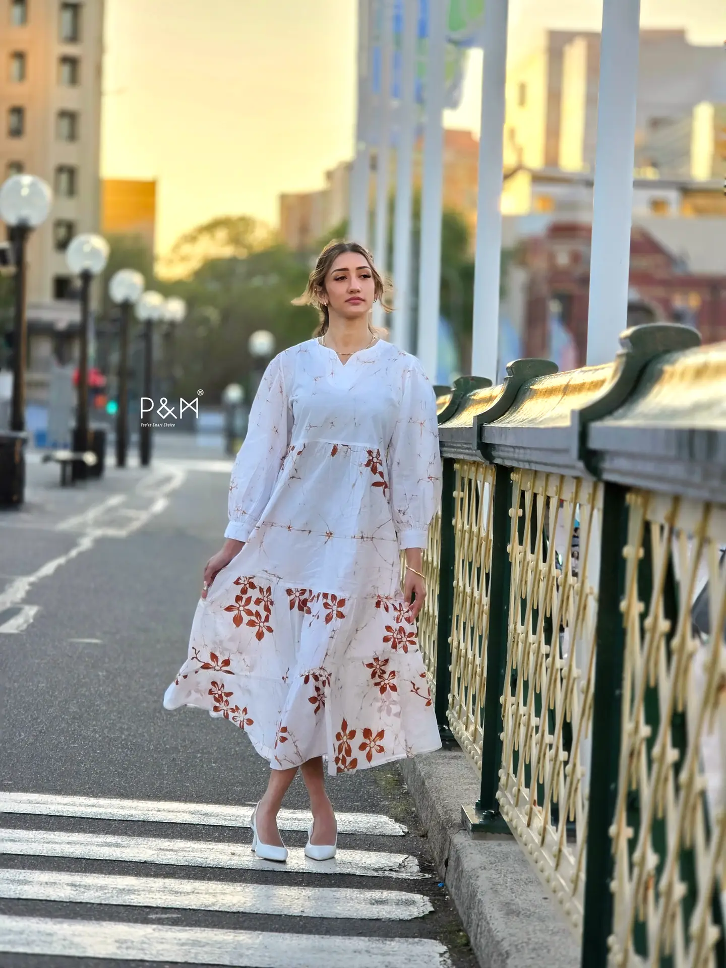 Balloon Sleeve Floral Long Dress